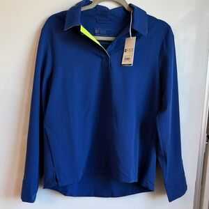 Figs Blue Long-Sleeve Collared Pullover with Neon Trim